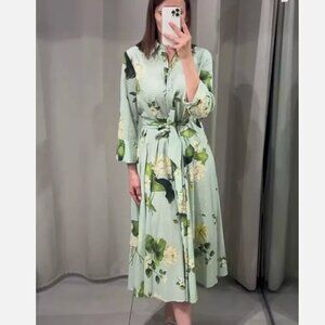 ZARA FLORAL SHIRTDRESS ZW COLLECTION GREEN NWT 2183/074 S M L XXL
